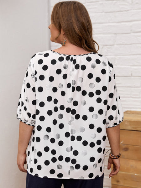 Polka Dot Round Neck Half Sleeve Blouse