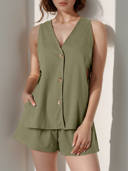 Button Up Top and Shorts Set