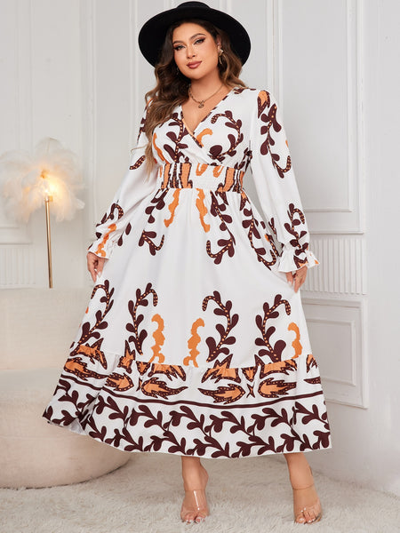 Printed Surplice Flounce Sleeve Dress