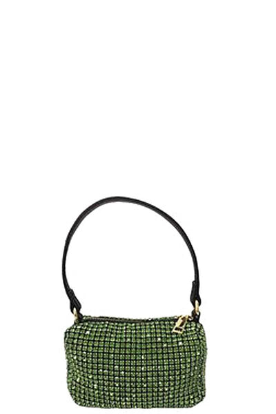 Green Fashion Chic Rhinestone Handle Clutch Bag