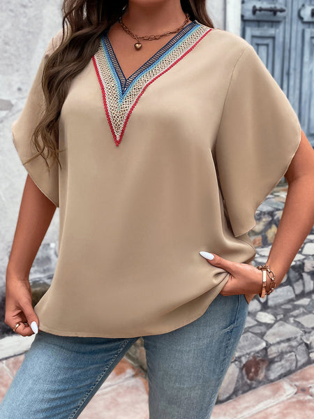 V-Neck Flutter Sleeve Blouse