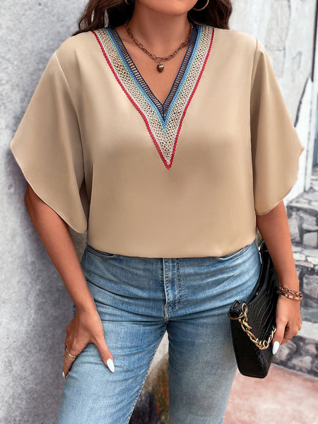 V-Neck Flutter Sleeve Blouse