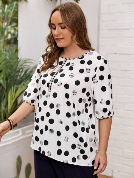 Polka Dot Round Neck Half Sleeve Blouse