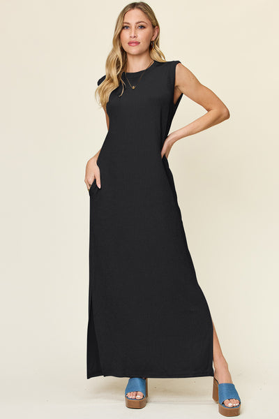 Texture Mock Neck Sleeveless Maxi Dress