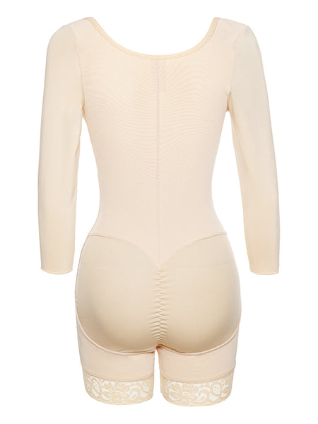 Full Size Zip Up Lace Detail Long Sleeve Shapewear