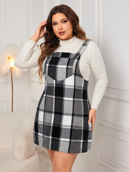 Plaid Wide Strap Overall Dress