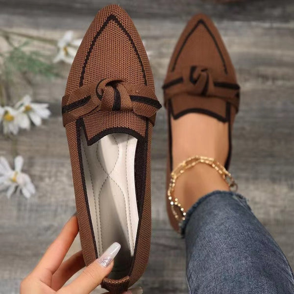 Bow Contrast Trim Point Toe Flats