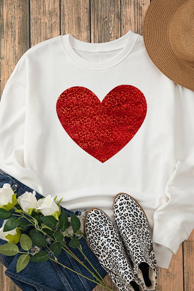 Heart Round Neck Long Sleeve Sweatshirt