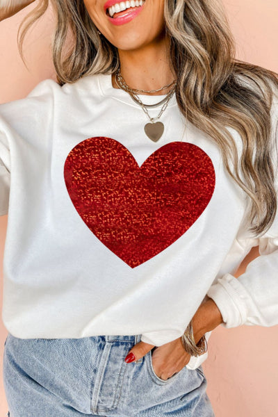 Heart Round Neck Long Sleeve Sweatshirt