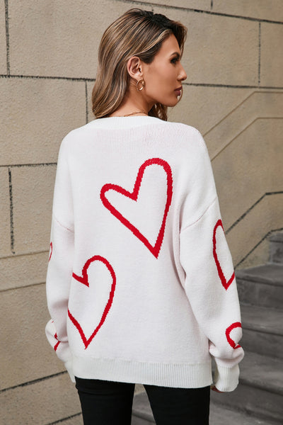 Heart Dropped Shoulder Long Sleeve Sweater