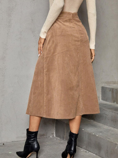 Solid High Waist Midi Skirt