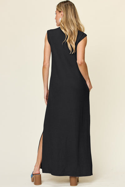 Texture Mock Neck Sleeveless Maxi Dress