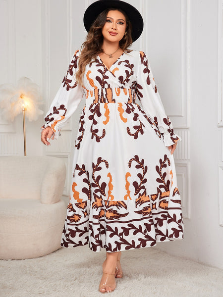 Printed Surplice Flounce Sleeve Dress