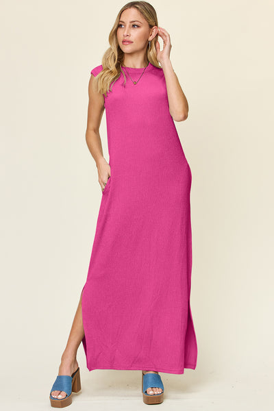 Texture Mock Neck Sleeveless Maxi Dress