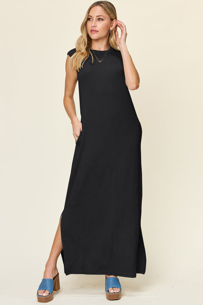 Texture Mock Neck Sleeveless Maxi Dress