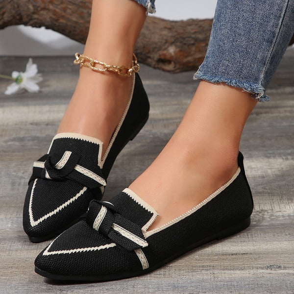 Bow Contrast Trim Point Toe Flats