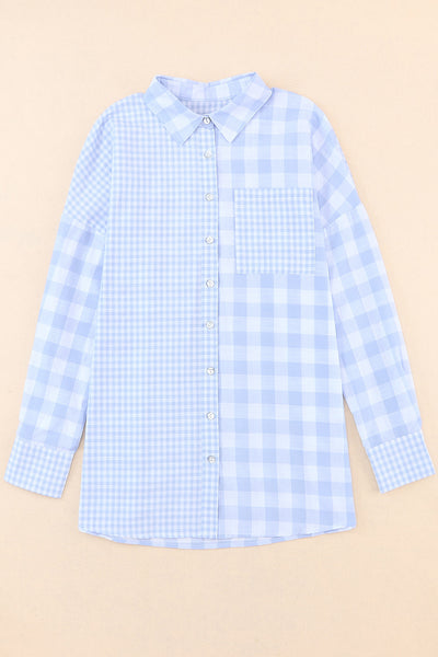 Pocketed Plaid Dropped Shoulder Shirt