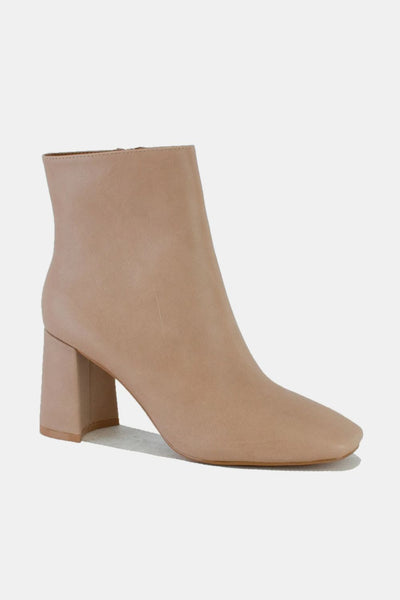 Leather Block Heel Boots with Side Zippers