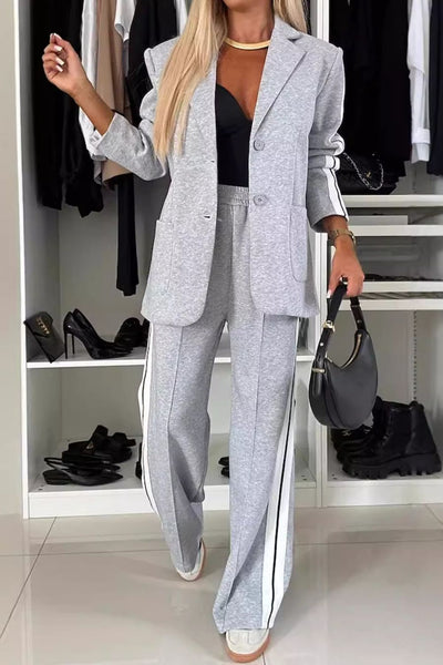 Contrast Lapel Collar Top and Pants Set