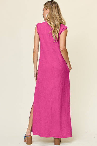 Texture Mock Neck Sleeveless Maxi Dress