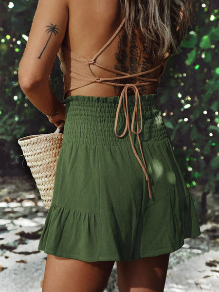 Smocked Ruffled High Waist Shorts