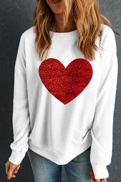 Heart Round Neck Long Sleeve Sweatshirt