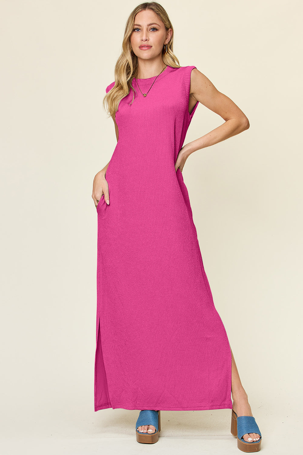 Texture Mock Neck Sleeveless Maxi Dress