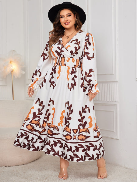 Printed Surplice Flounce Sleeve Dress