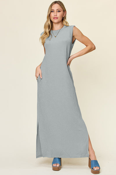 Texture Mock Neck Sleeveless Maxi Dress