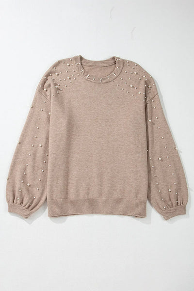 Pearl Detail Round Neck Long Sleeve Sweater