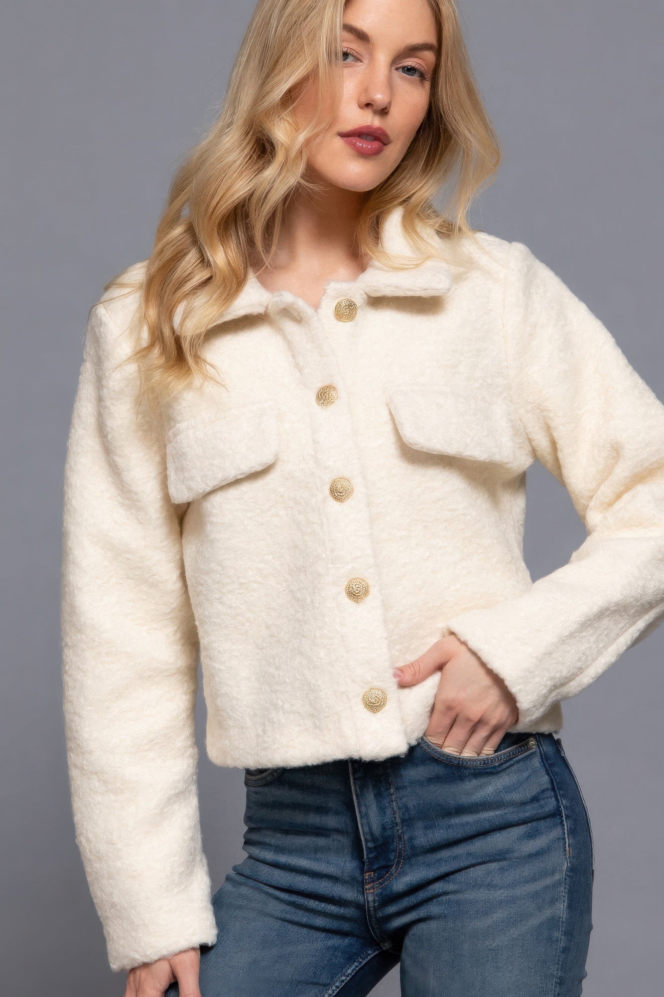 Long Sleeve Teddy Fleece Short Jacket