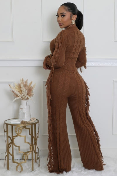 Fringe-Trimmed Knit Stretch Pant Set