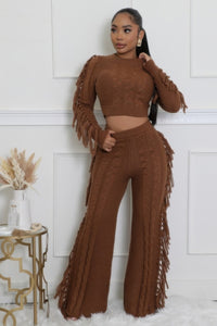 Fringe-Trimmed Knit Stretch Pant Set