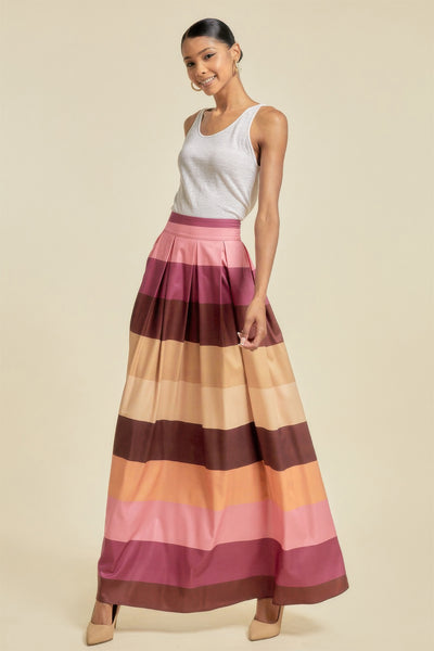 Color Block Maxi Skirt With Pockets