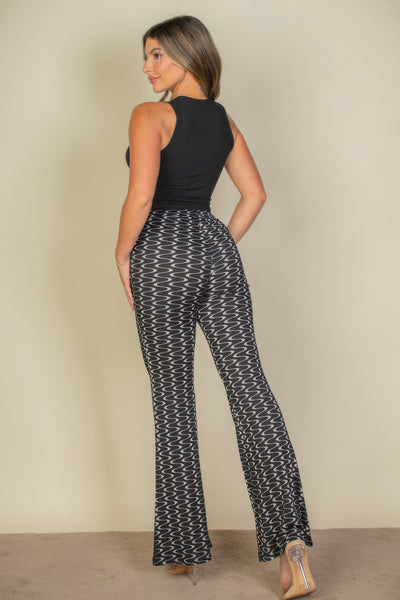 Wavy Print High Waist Flare Pants