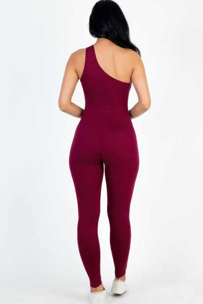 Solid Color One Shoulder Jumpsuit