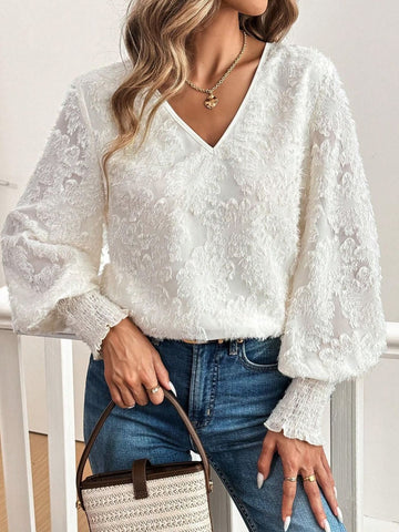 V-Neck Lantern Sleeve Blouse