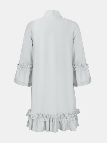 Frill Tie Neck Three-Quarter Sleeve Dress