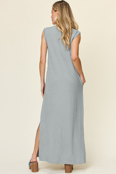 Texture Mock Neck Sleeveless Maxi Dress