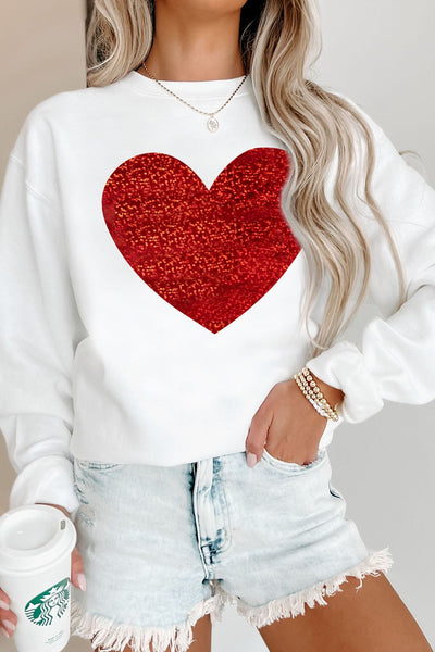 Heart Round Neck Long Sleeve Sweatshirt