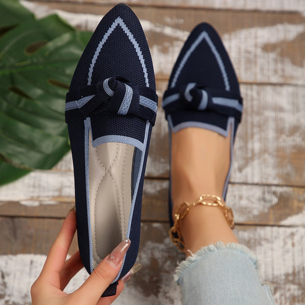 Bow Contrast Trim Point Toe Flats