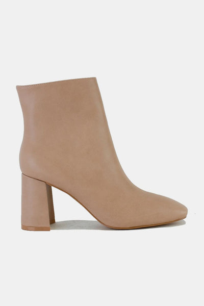 Leather Block Heel Boots with Side Zippers