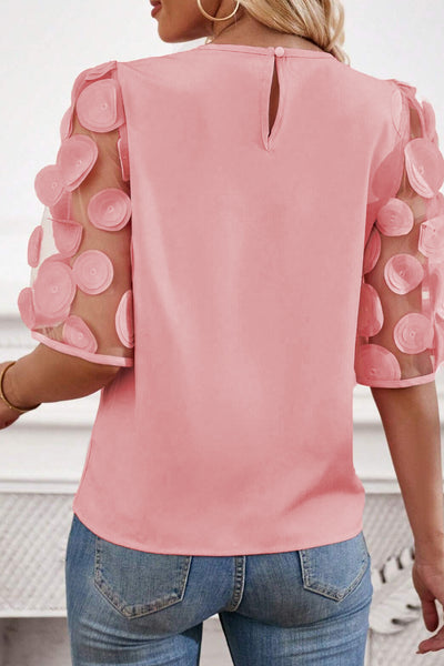 Applique Round Neck Half Sleeve Blouse