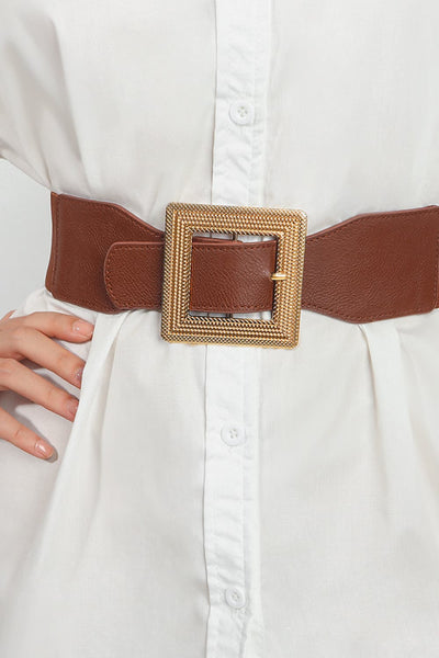 One Size Square Buckle PU Leather Belt