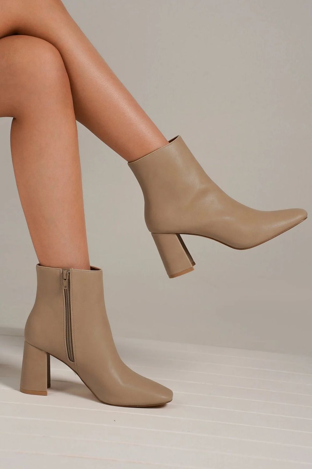 Leather Block Heel Boots with Side Zippers