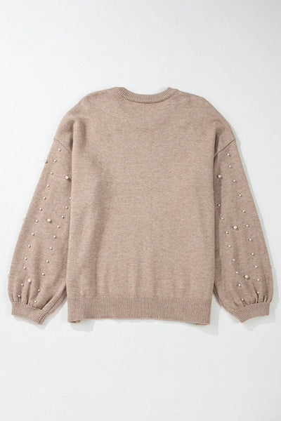 Pearl Detail Round Neck Long Sleeve Sweater