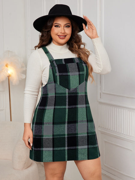 Plaid Wide Strap Overall Dress