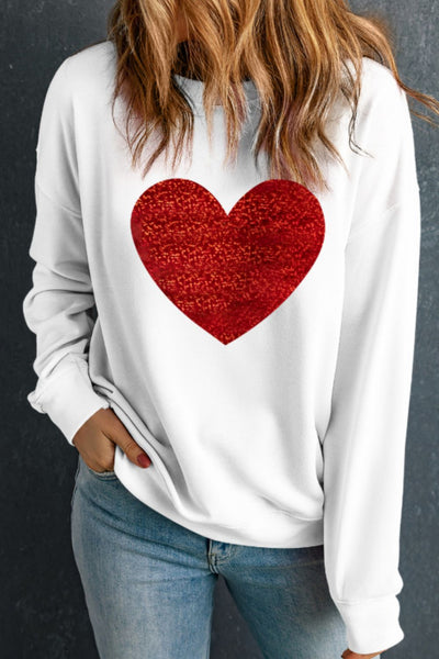 Heart Round Neck Long Sleeve Sweatshirt