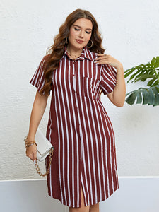 Plus Size Striped Short Sleeve Shirt Dress