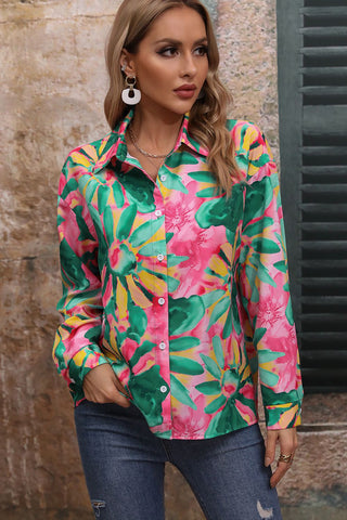 Floral Print Collared Neck Long Sleeve Shirt